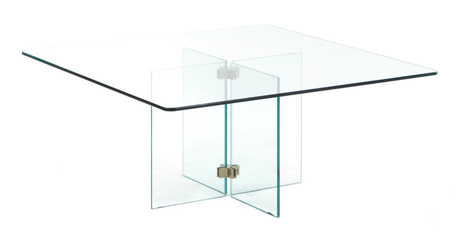 A Brass Mounted Glass Coffee Table, Leon Rosen for Pace Collection Height 16 x width 36 x depth 36 inches.