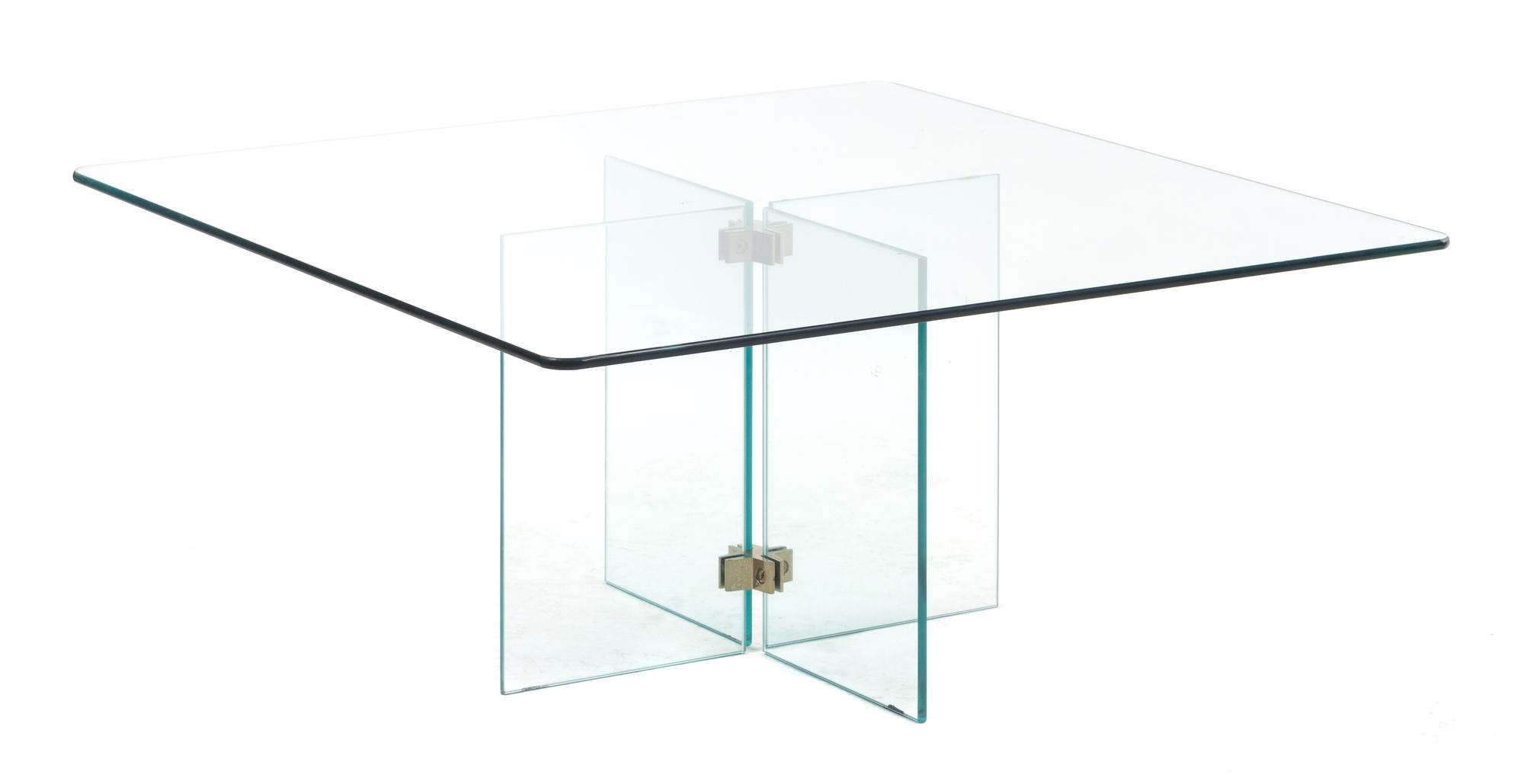 A Brass Mounted Glass Coffee Table, Leon Rosen for Pace Collection Height 16 x width 36 x depth 36 inches.
