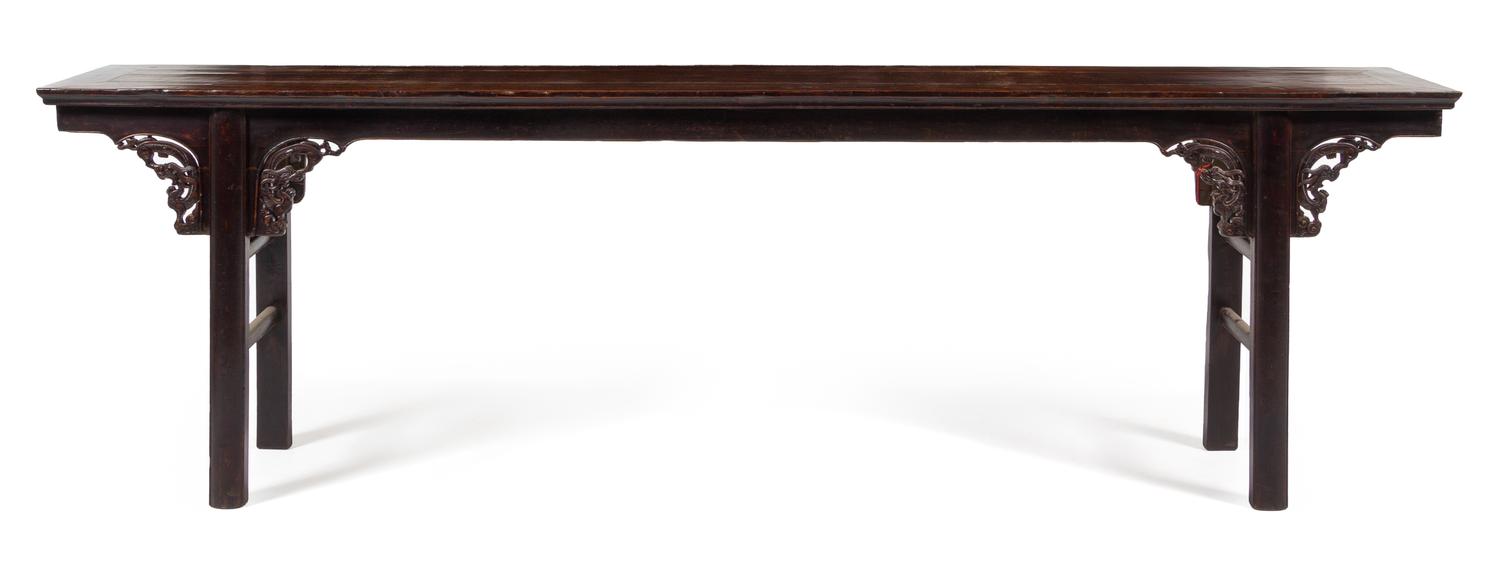 A Large Chinese Black Lacquered Hardwood Altar Table, Pingtou'an Height 33 1/2 x width 110 x depth 15 1/4 inches. — QING DYNASTY (1644-1911)