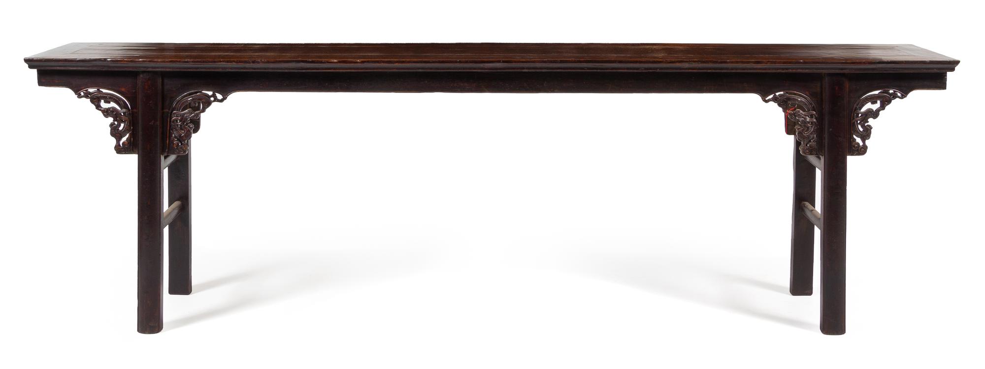 A Large Chinese Black Lacquered Hardwood Altar Table, Pingtou'an Height 33 1/2 x width 110 x depth 15 1/4 inches. — QING DYNASTY (1644-1911)