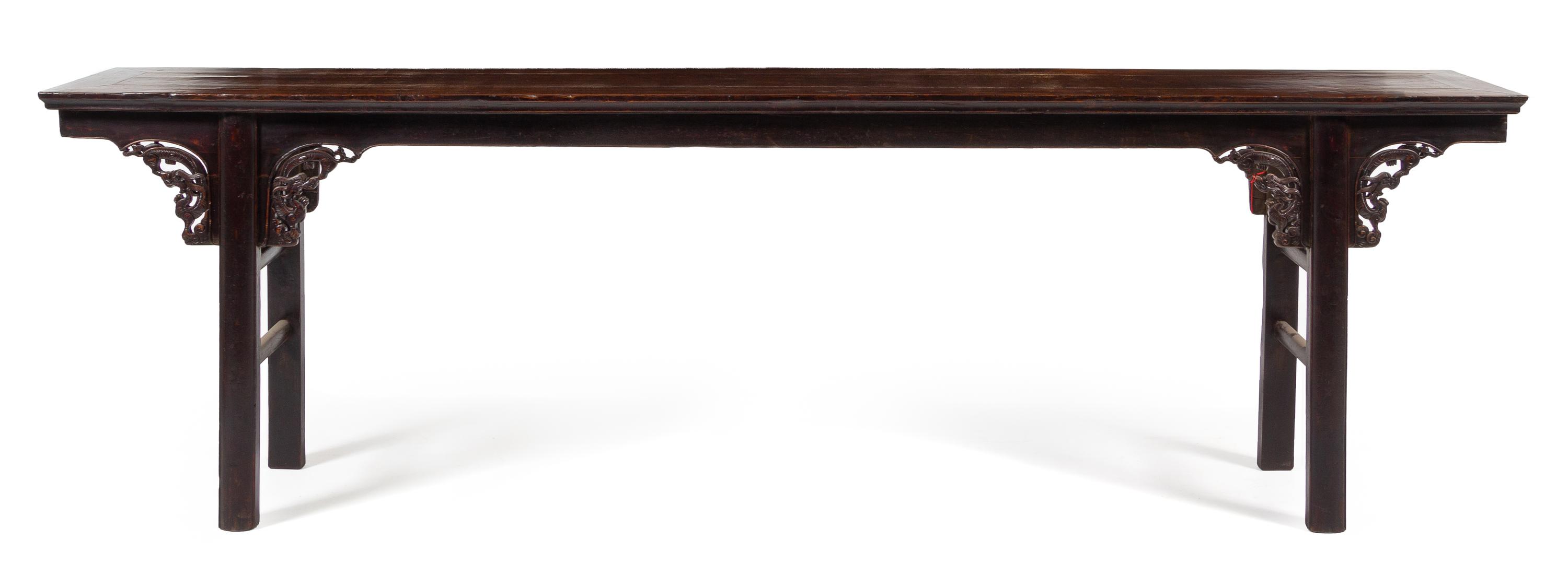 A Large Chinese Black Lacquered Hardwood Altar Table, Pingtou'an Height 33 1/2 x width 110 x depth 15 1/4 inches. — QING DYNASTY (1644-1911)
