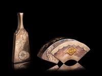 Two Japanese Silver Fan-Shaped Bonbonnières