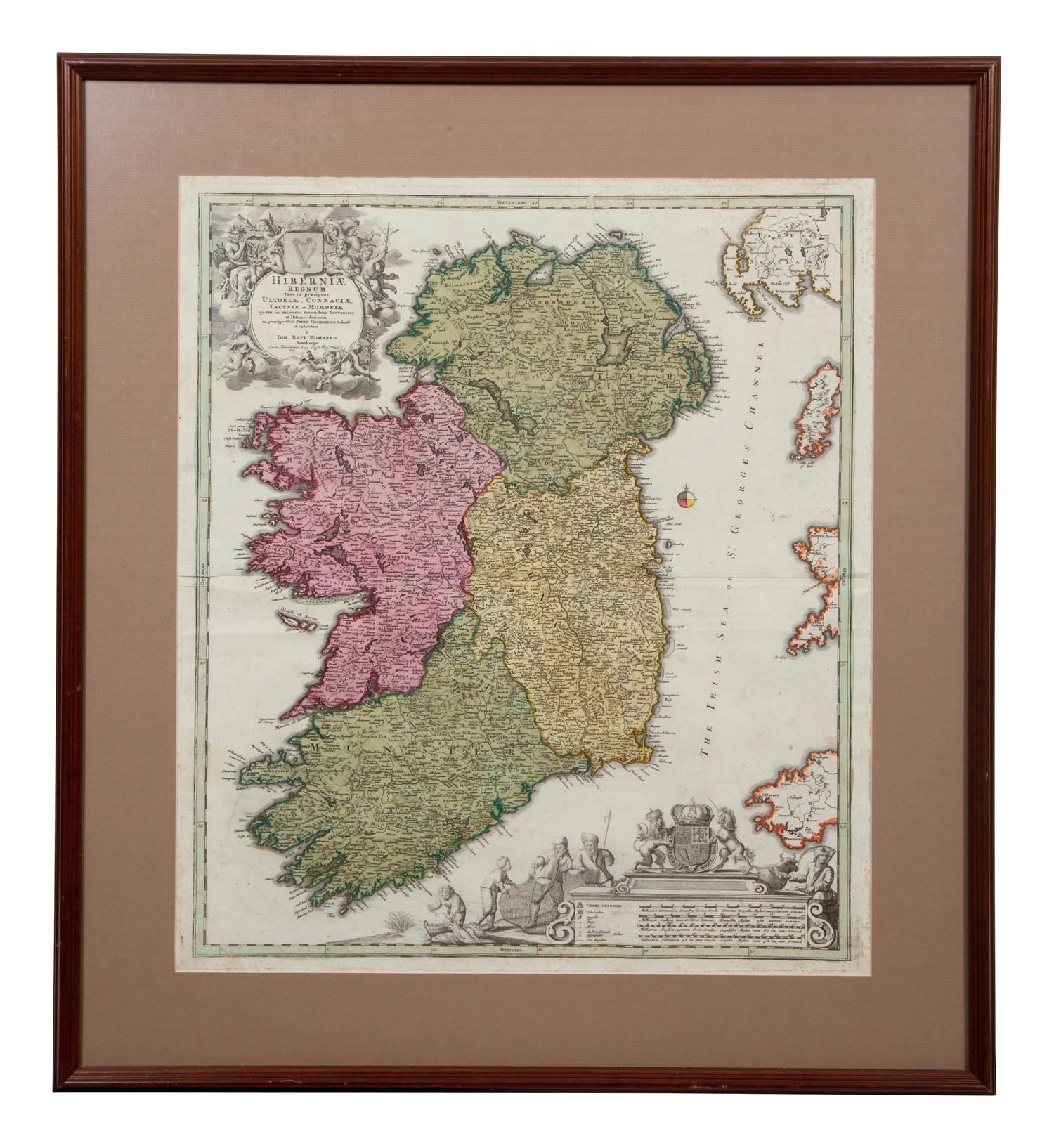 Two Hand-Colored Engravings Depicting Maps of Ireland