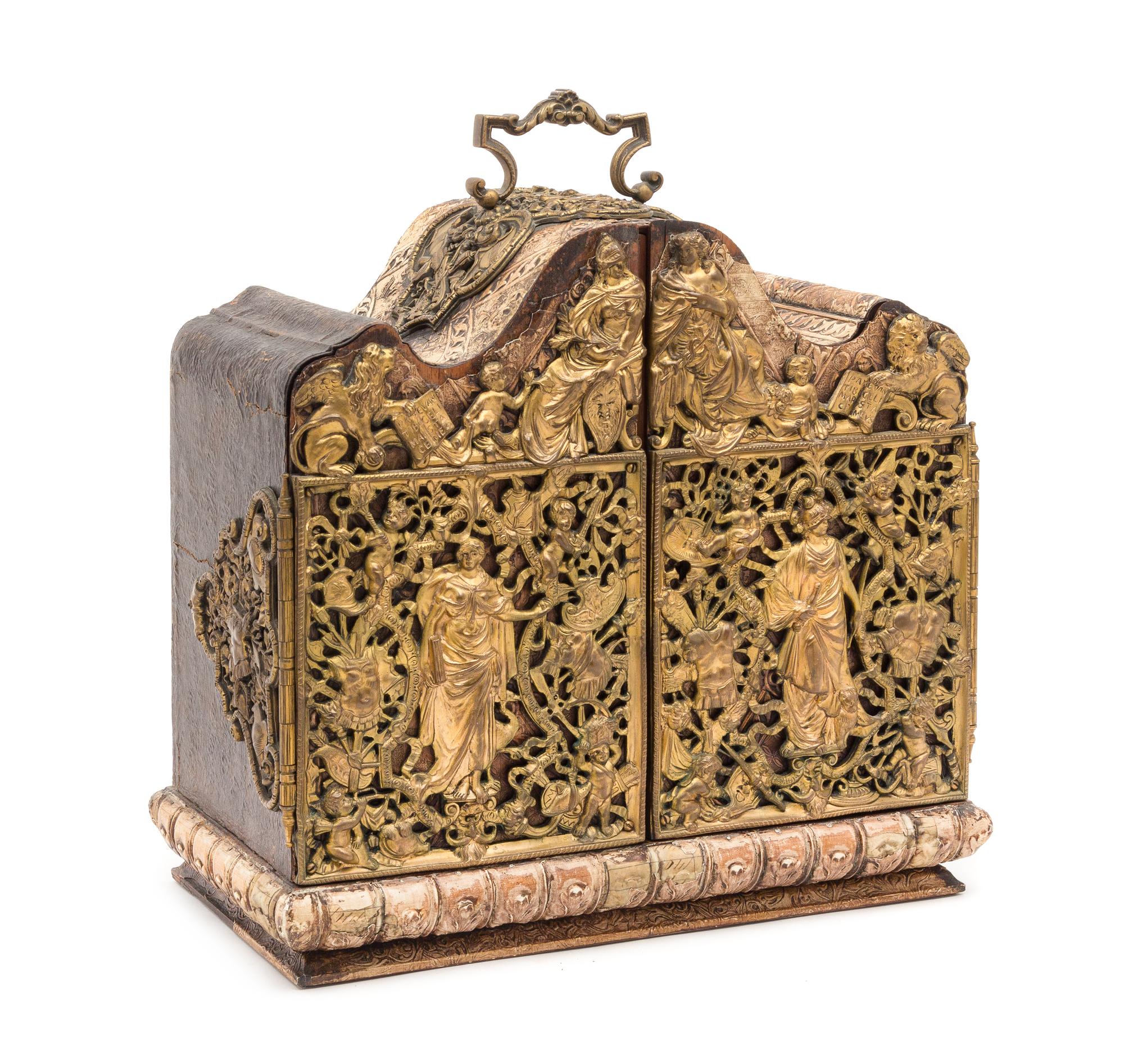 A Swiss Brass Mounted Table Casket Height 13 1/2 x width 12 3/4 inches. — B. LEUTHOLD & SCHUCHMANN