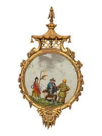 An English Giltwood and Reverse-Painted Glass Mirror