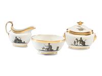 An English Porcelain Bat-Printed and Parcel Gilt Porcelain Tea Service