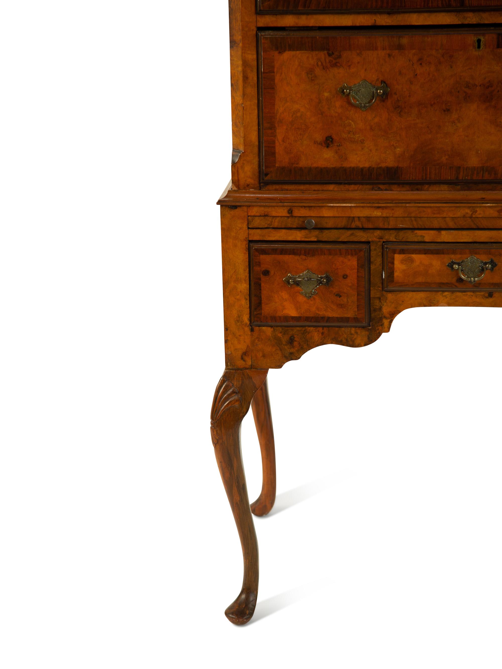 A Queen Anne Style Walnut Flat-Top Chest on Stand