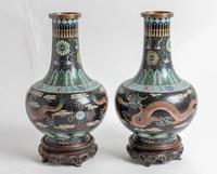 A Pair of Chinese Cloisonne Enamel Vases Height 12 1/2 inches.