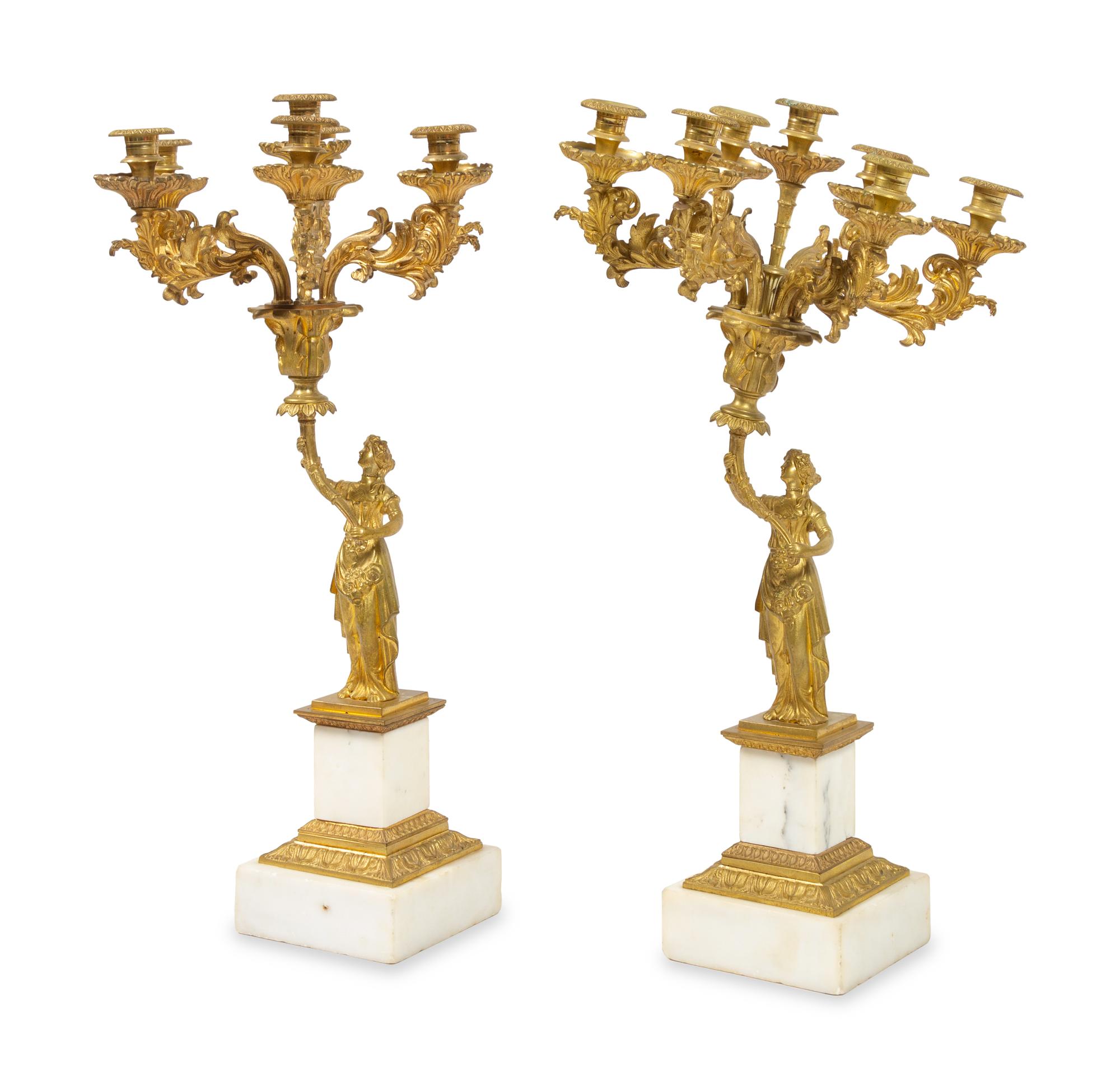 A Pair of Classical Gilt Bronze Seven-Light Candelabra