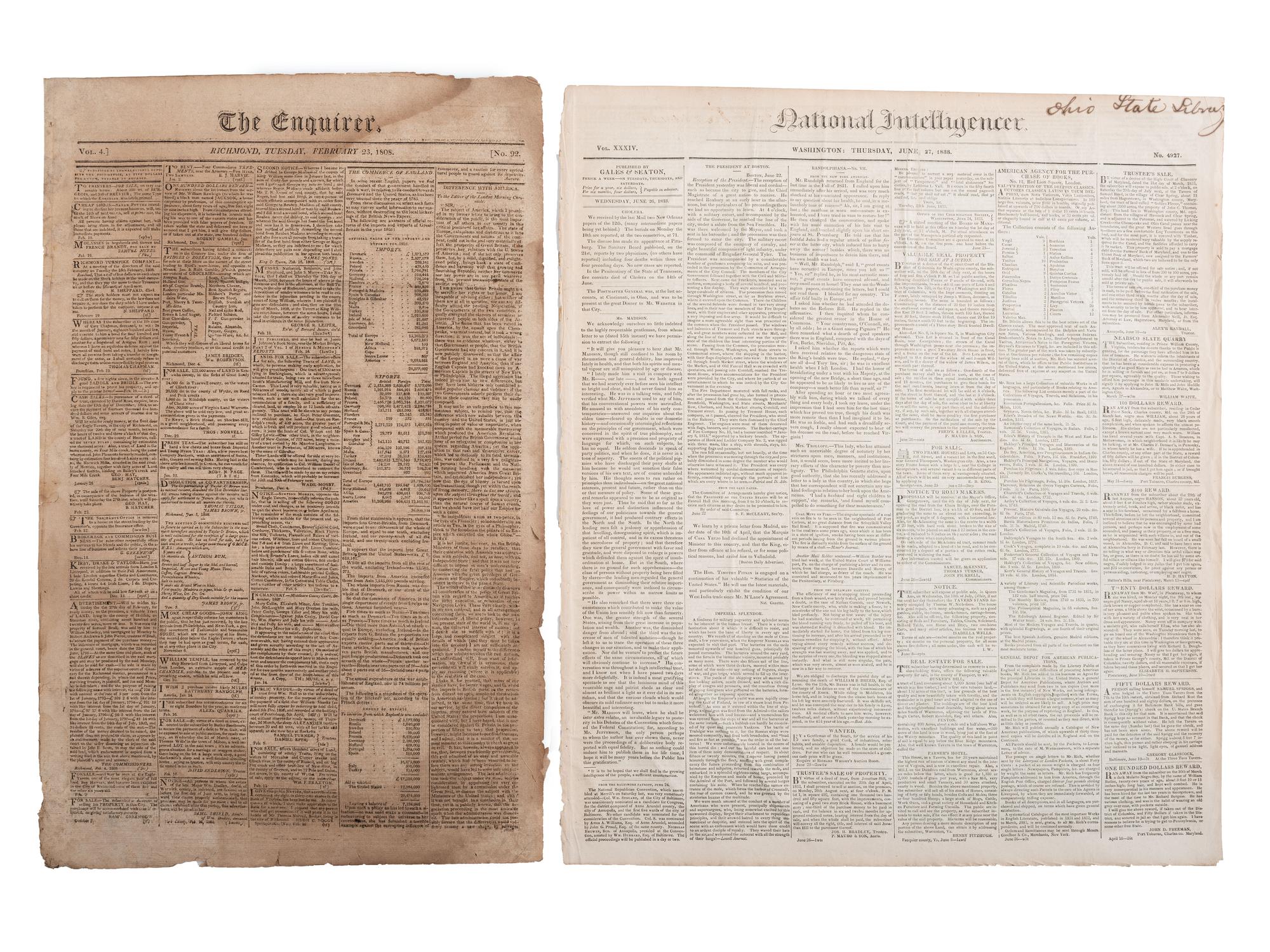 [SLAVERY & ABOLITION]. A group of 12 pre-Civil War newspapers with advertisements for for self-emancipated freedom seekers, comprising: