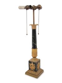 An Empire Style Gilt Metal and Marble Columnar Lamp