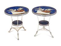 A Pair of Empire Style Silvered Bronze and Mosaic-Top Gueridons