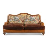 A Leather, Velvet and Needlepoint Upholstered Sofa