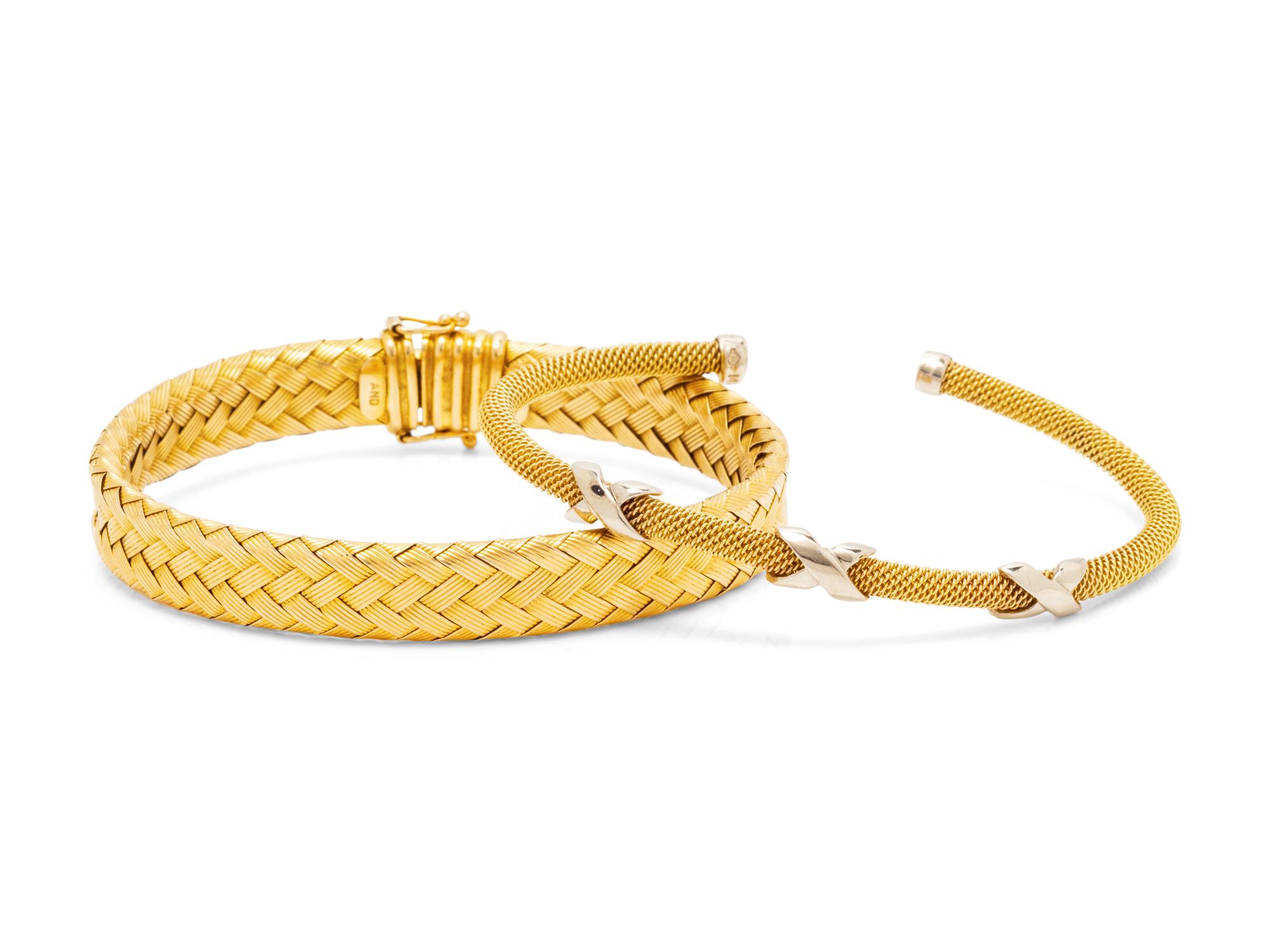 A Collection of 14 Karat Yellow Gold Bracelets,