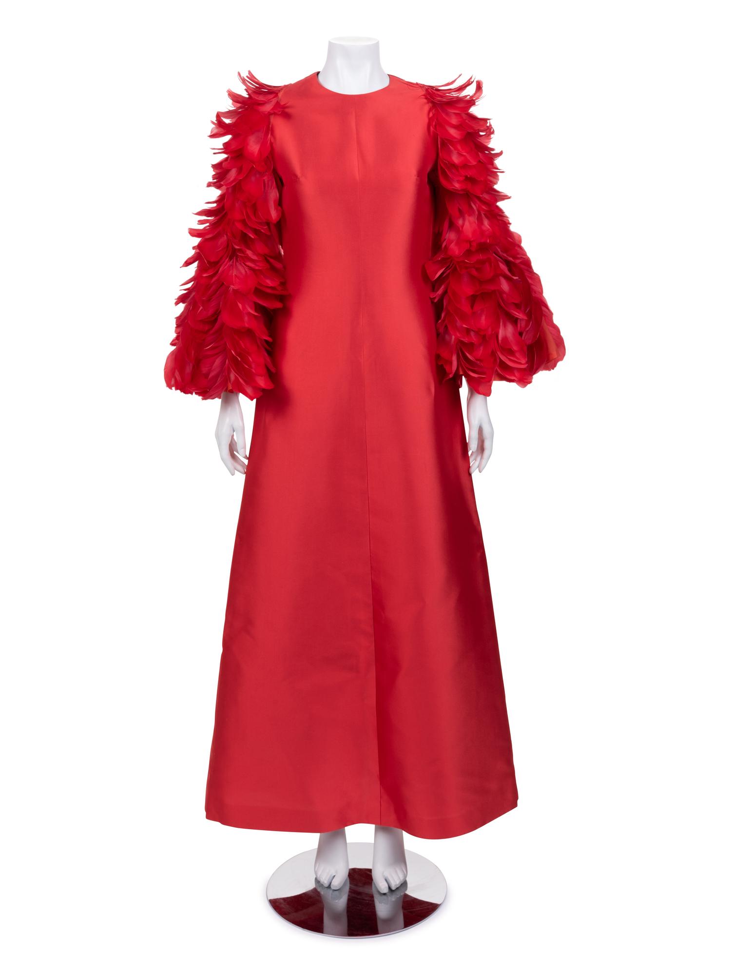 Joui Schiesser Silk Gazar Dress with Feathered Sleeves, 1960-70s