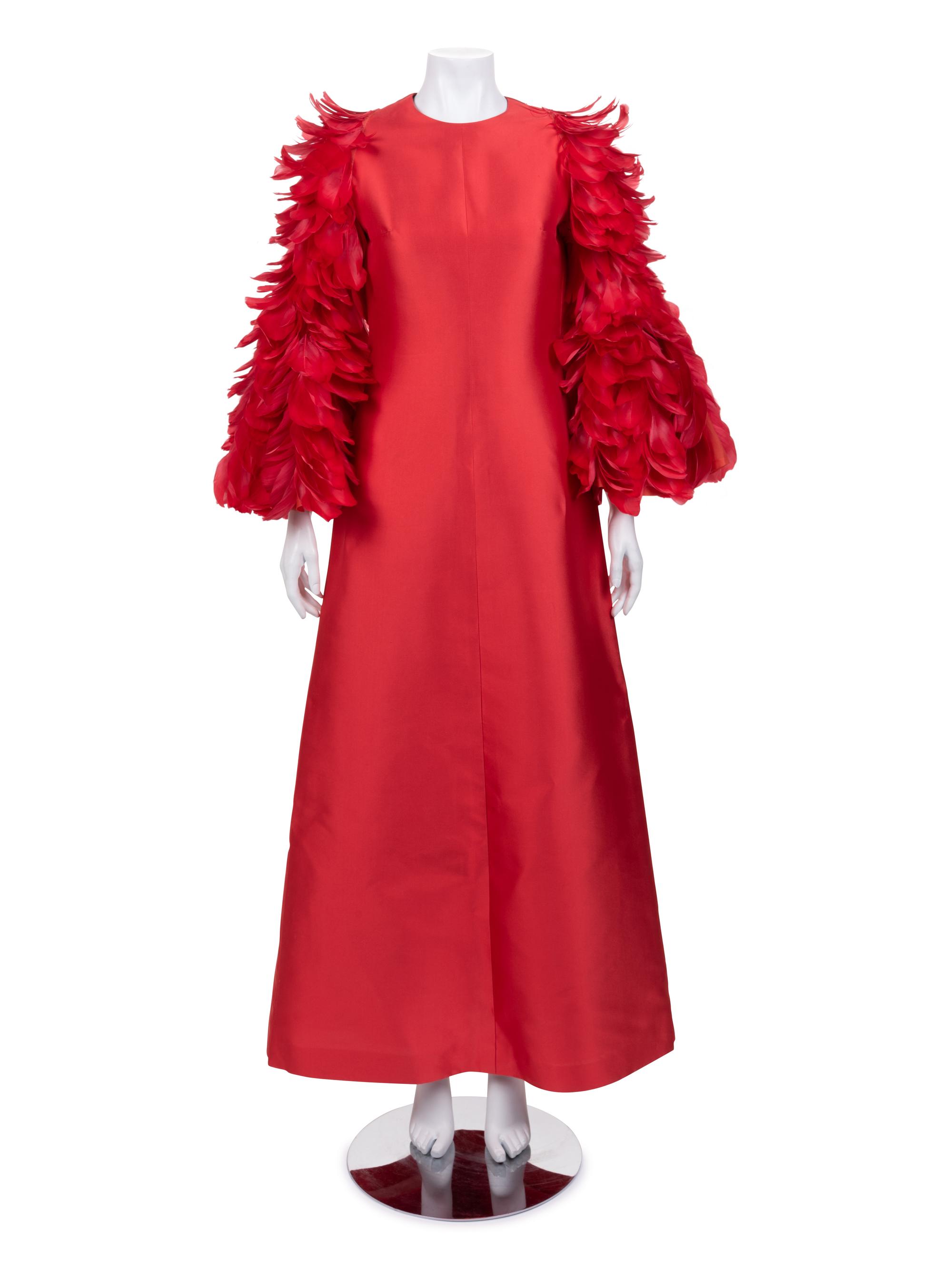 Joui Schiesser Silk Gazar Dress with Feathered Sleeves, 1960-70s