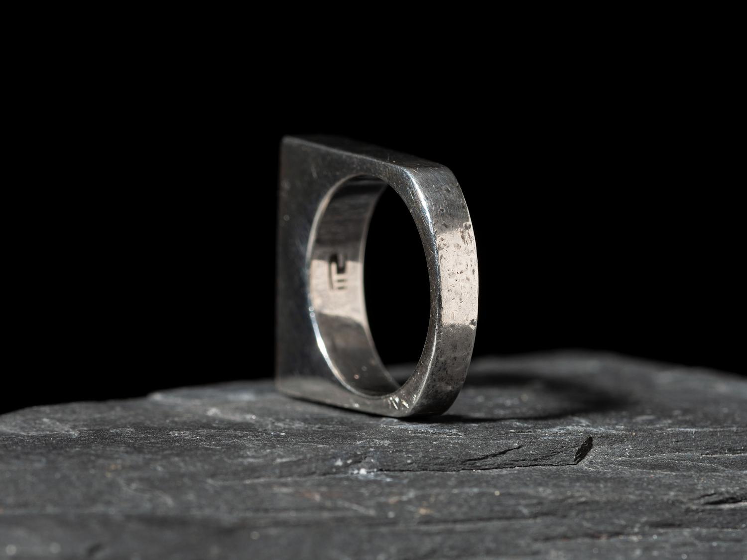 Squared Silver Ring with Inlay