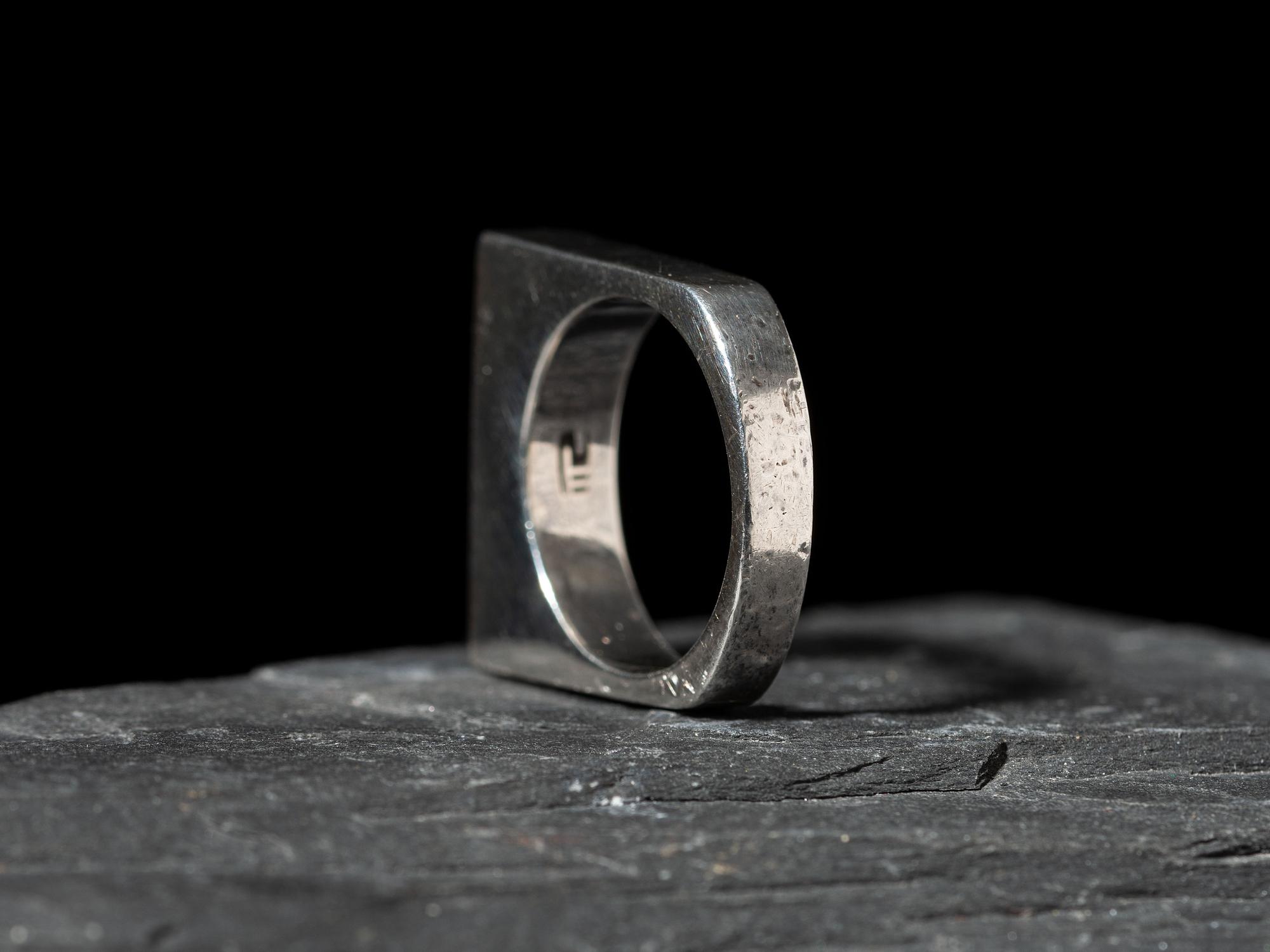 Squared Silver Ring with Inlay