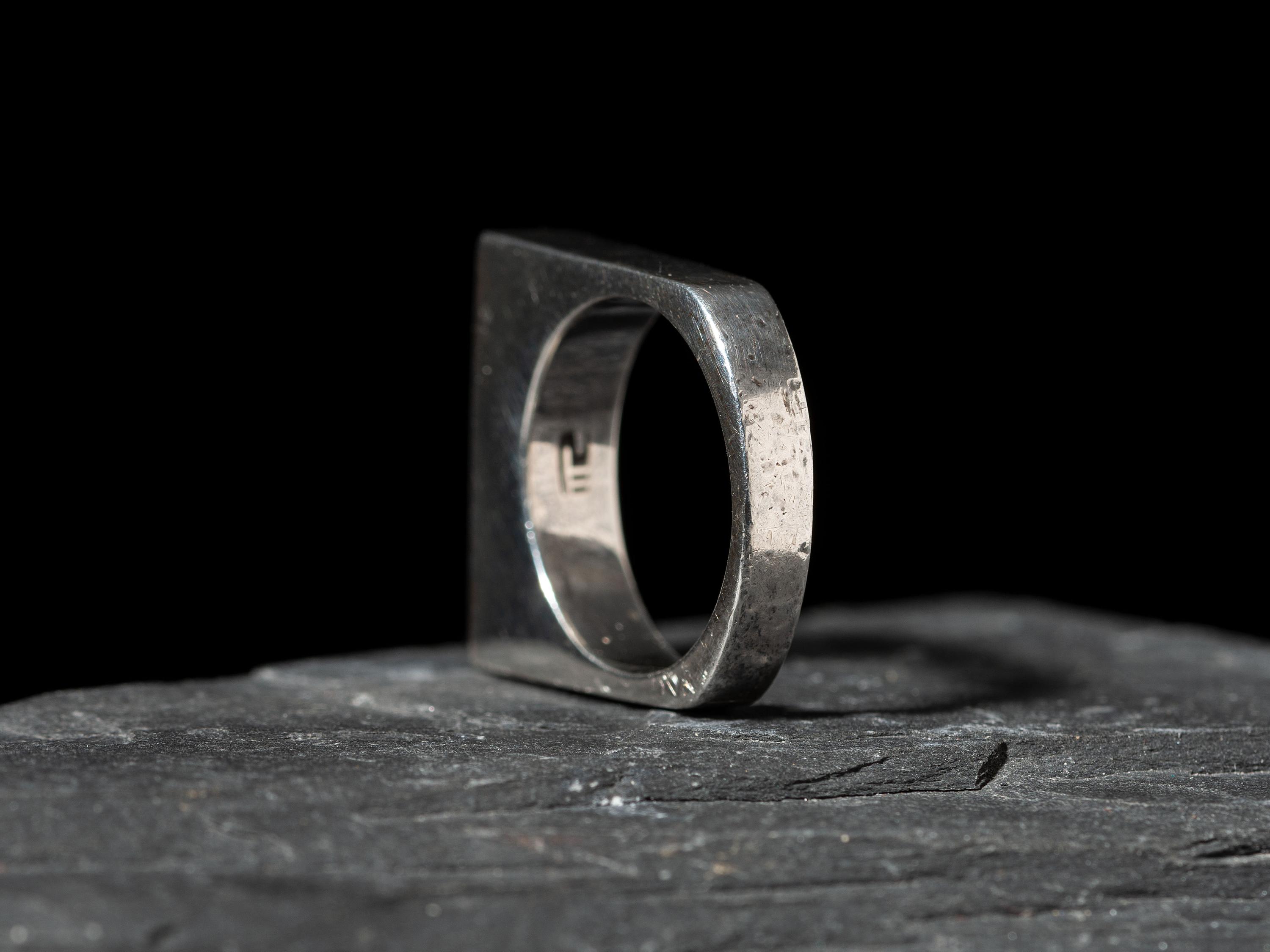 Squared Silver Ring with Inlay
