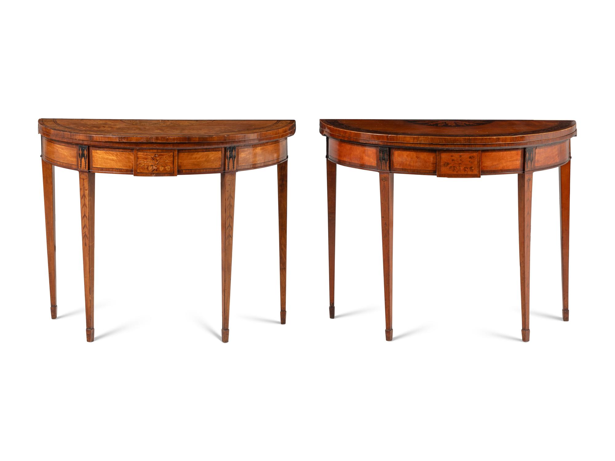 A Pair of Irish Satinwood and Penwork Game Tables