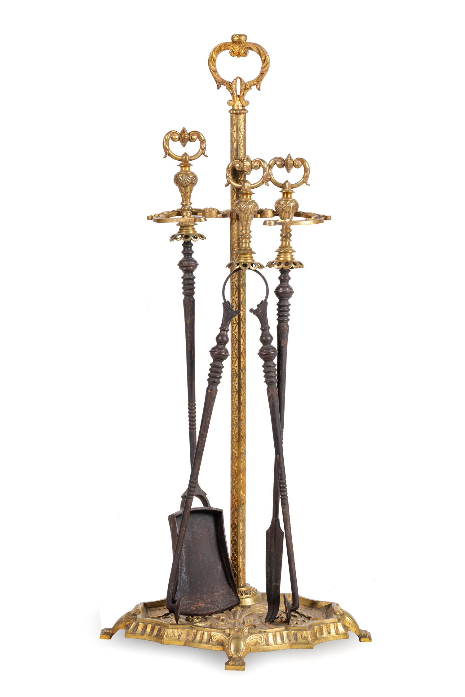 A Set of French Gilt Bronze Fireplace Tools