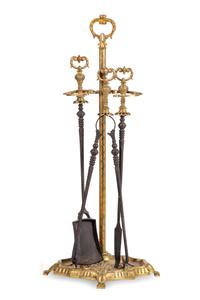 A Set of French Gilt Bronze Fireplace Tools