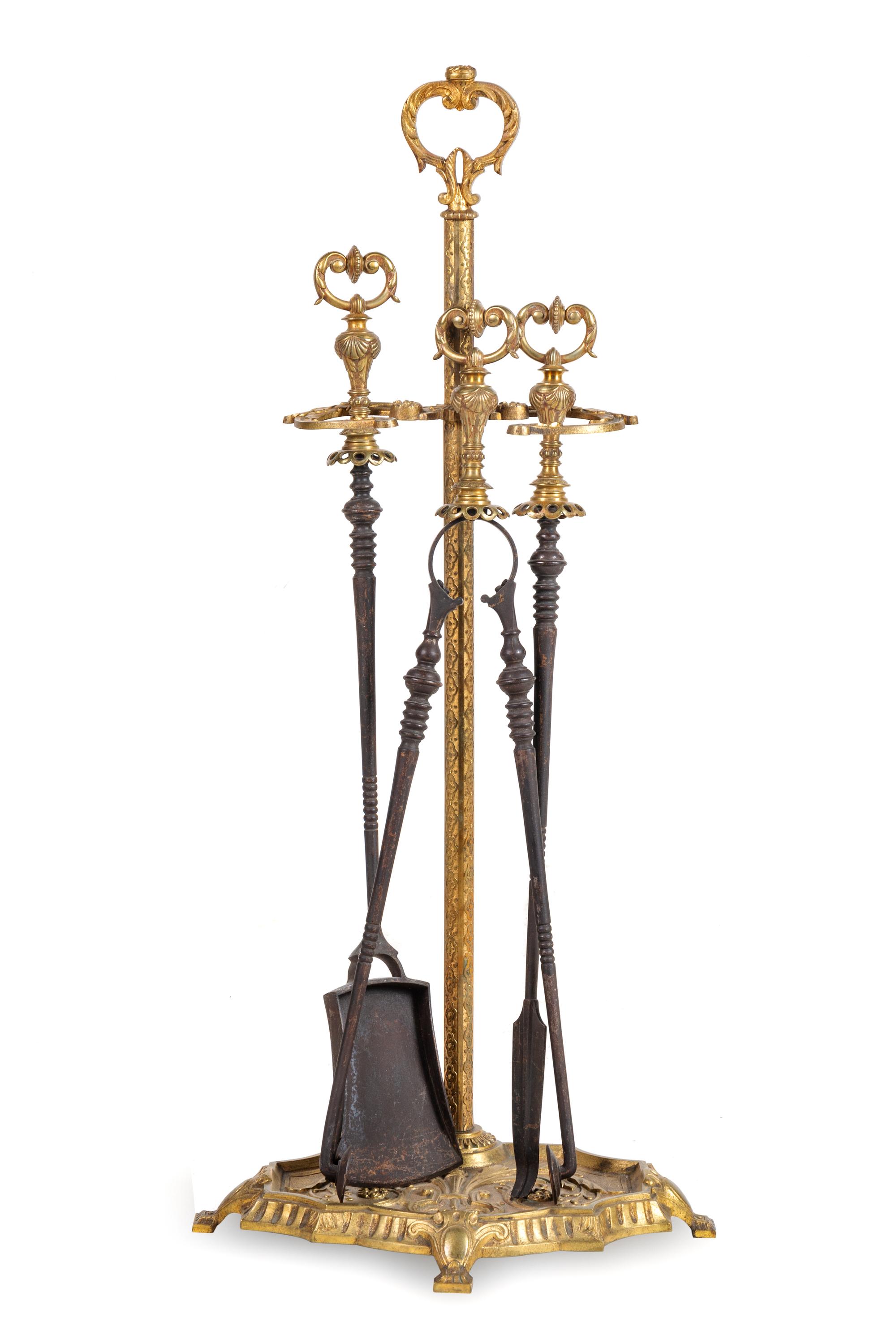 A Set of French Gilt Bronze Fireplace Tools
