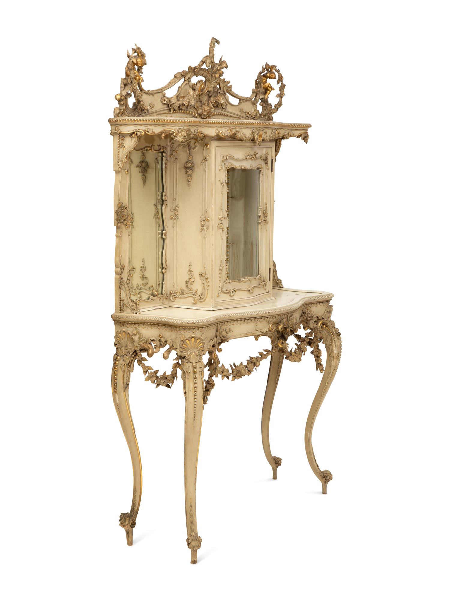 An Italian Rococo Style Gray Painted and Parcel Gilt Vitrine Table — 19th/20th Century