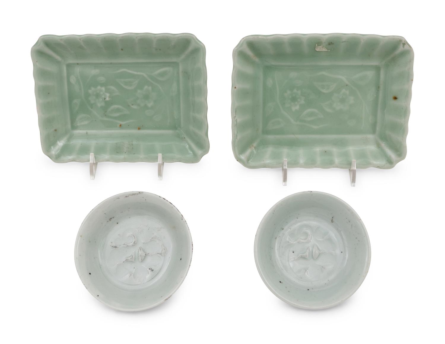 Two Pairs of Chinese Celadon Glazed Porcelain Dishes