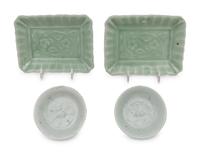 Two Pairs of Chinese Celadon Glazed Porcelain Dishes