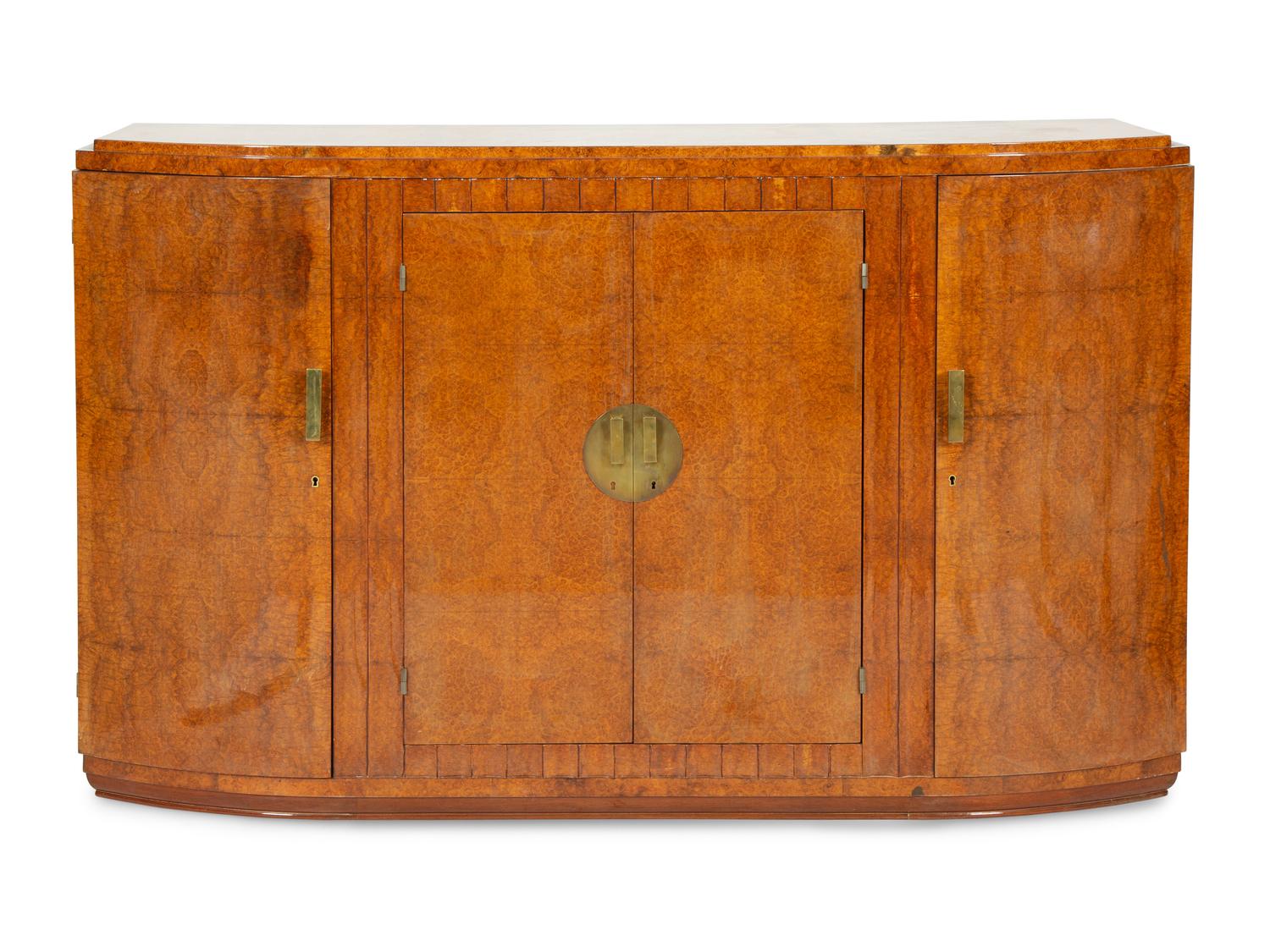 A French Art Deco Burl Amboyna and Birchwood Console Cabinet