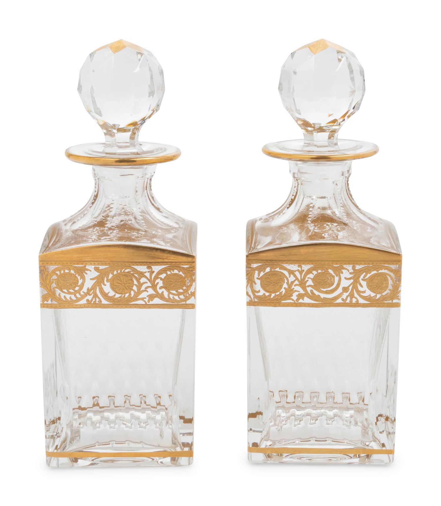 A Pair of Saint Louis Gilt-Decorated Glass Decanters