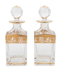 A Pair of Saint Louis Gilt-Decorated Glass Decanters