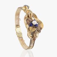 A Yellow Gold, Enamel, and Pearl Bracelet