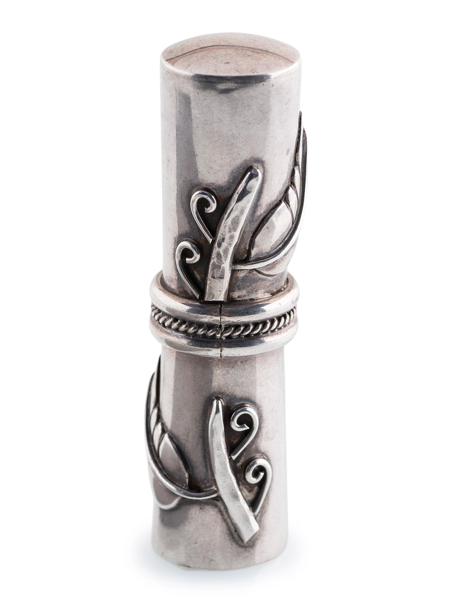 Silver Lipstick Case, with Appliqué Leaves