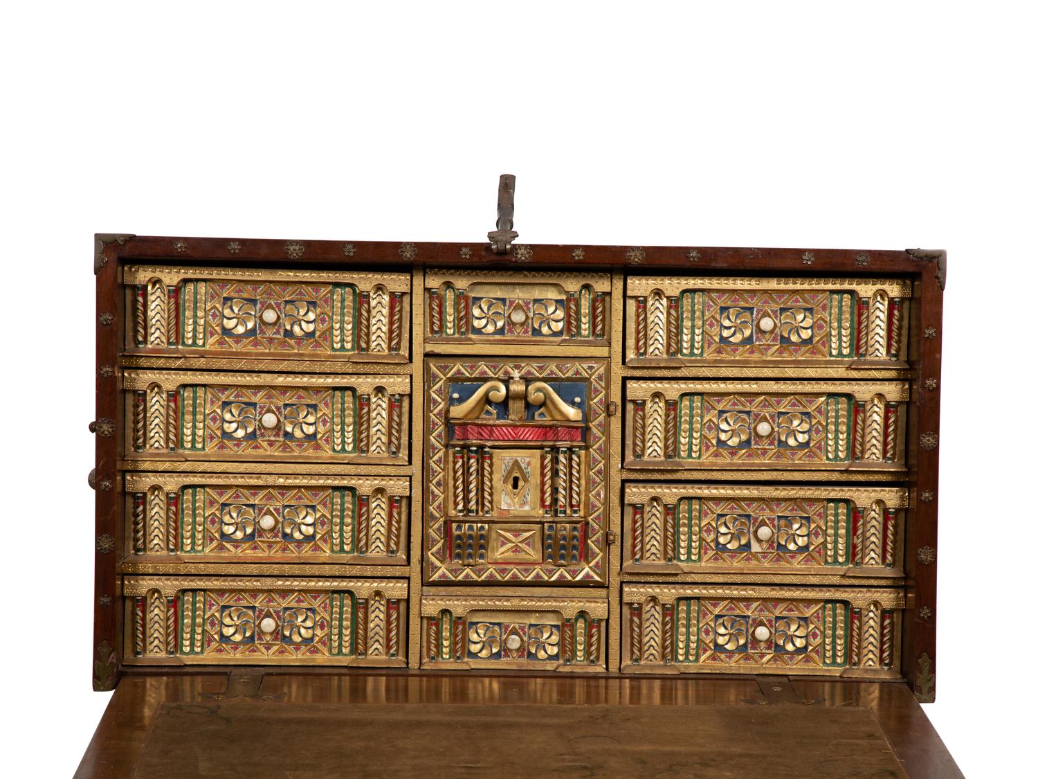 A Spanish Renaissance Style Walnut Vargueno on Later Stand