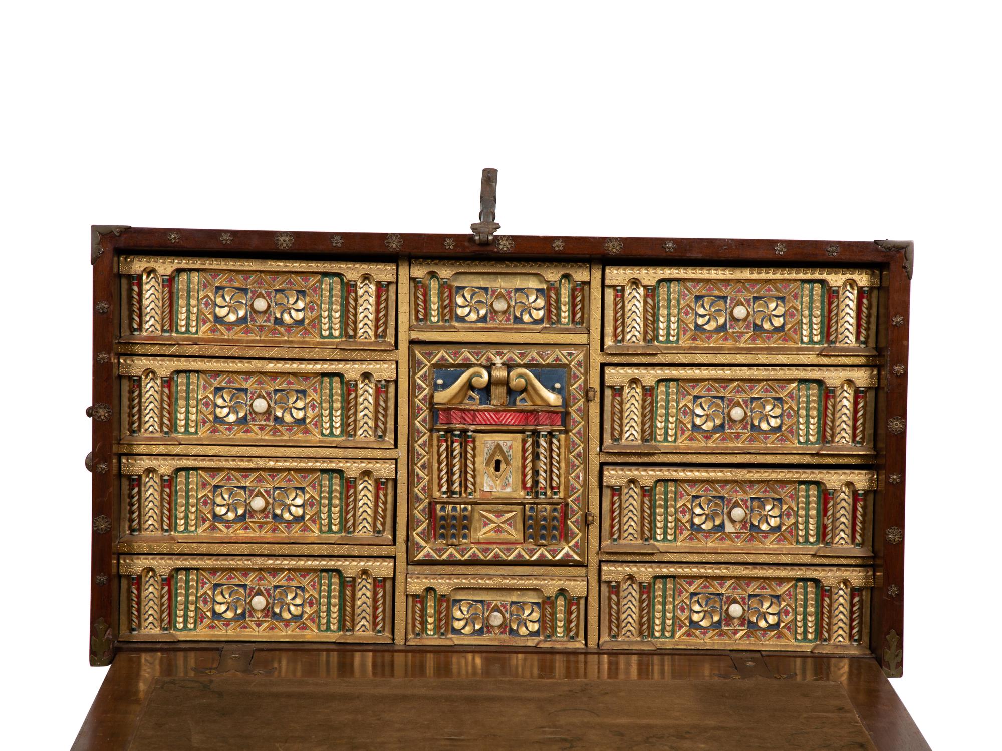 A Spanish Renaissance Style Walnut Vargueno on Later Stand