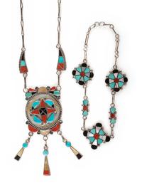 Zuni Silver and Channel Inlay Necklaces
