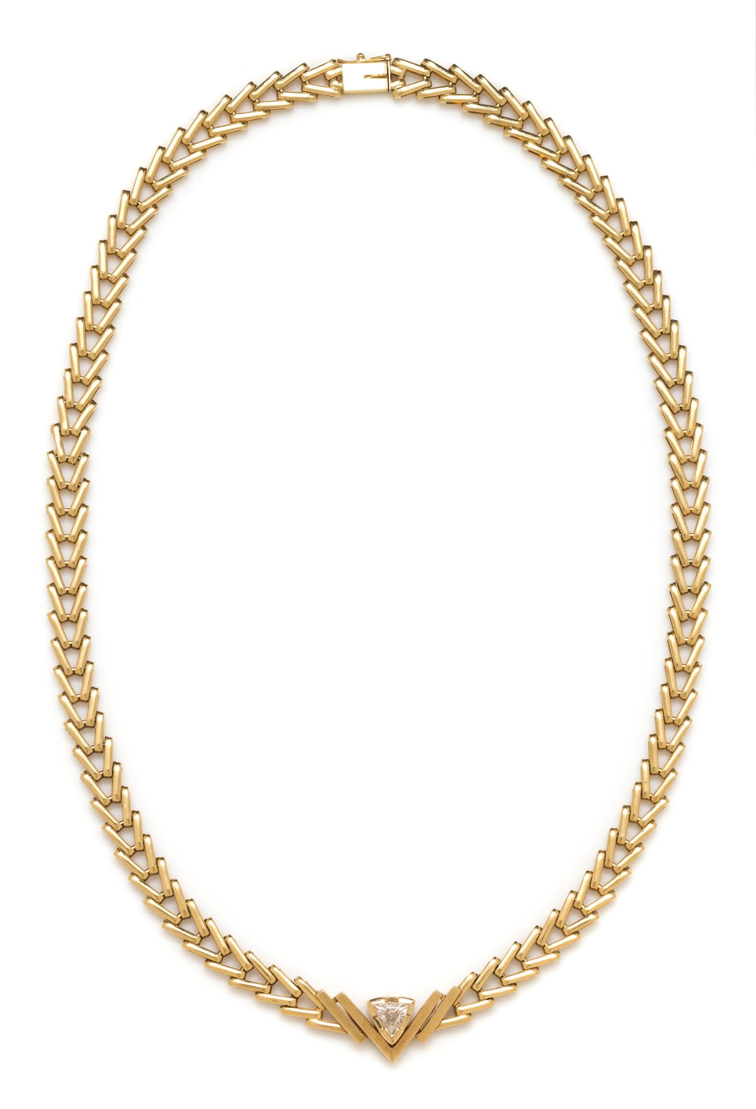 A 14 Karat Yellow Gold and Diamond Necklace,