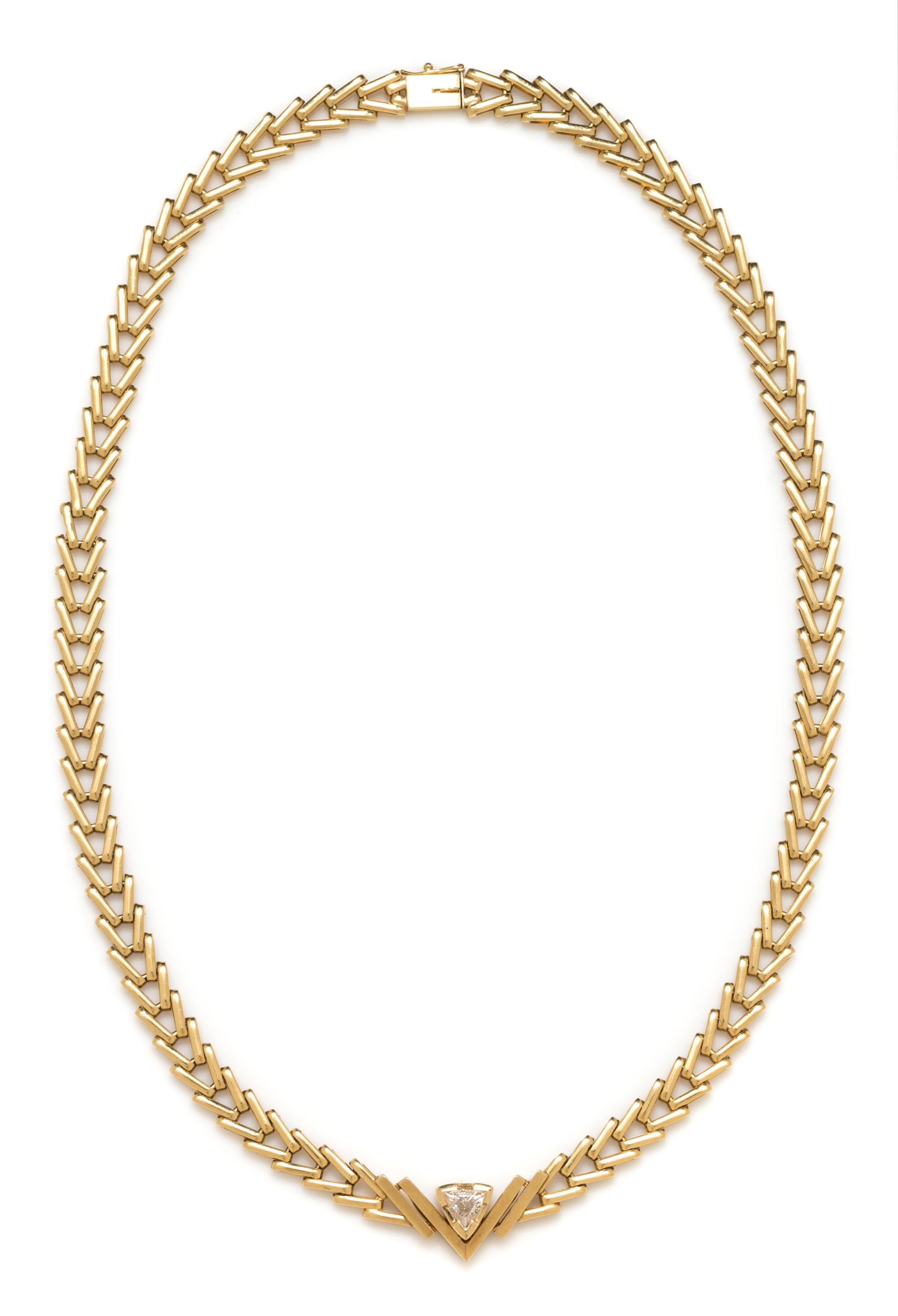 A 14 Karat Yellow Gold and Diamond Necklace,