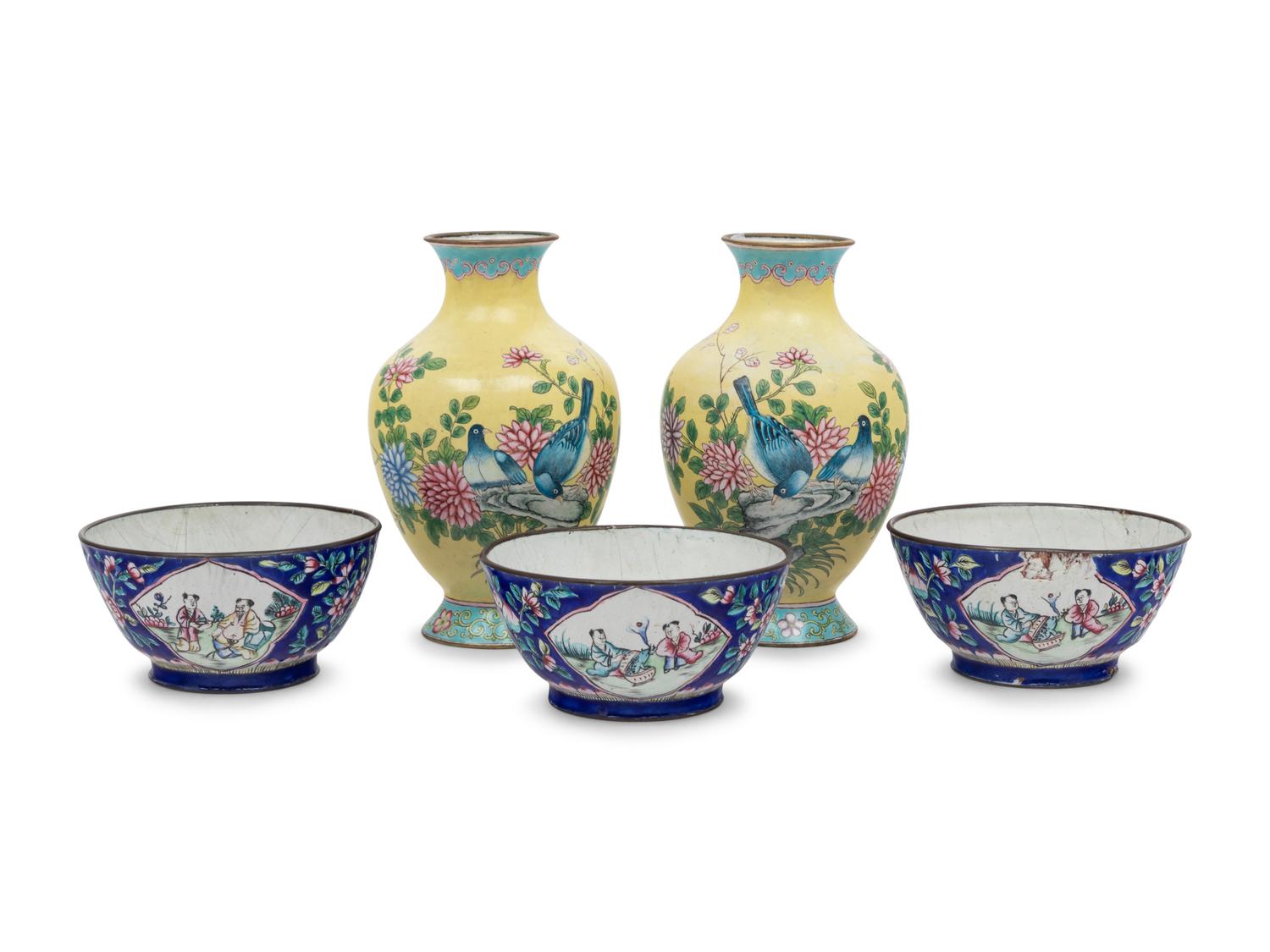 Five Chinese Cantone Enamel on Copper Wares