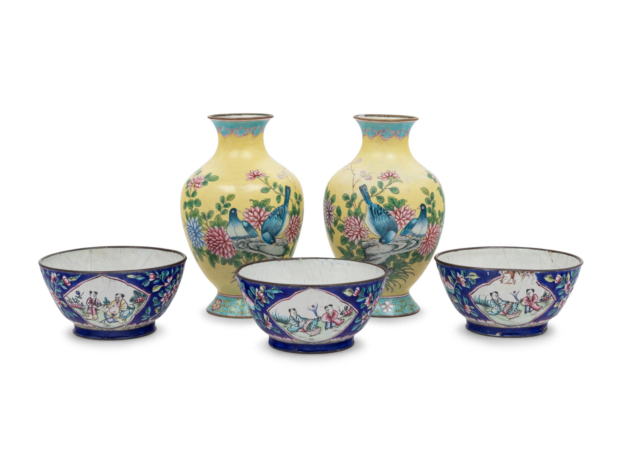 Five Chinese Cantone Enamel on Copper Wares