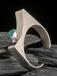 Abstract Silver Cuff Bracelet with High Grade Spiderweb Turquoise