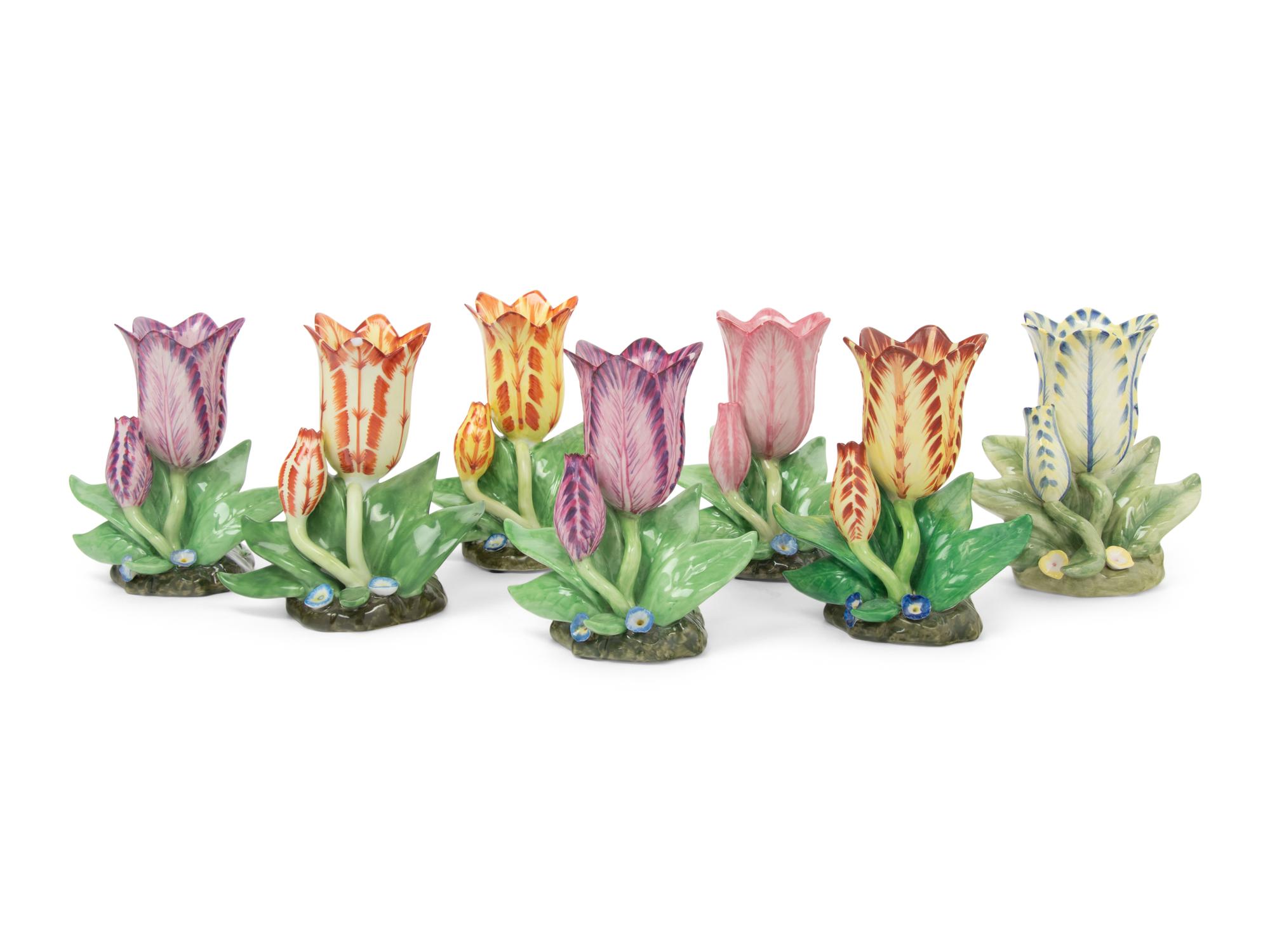 A Set of Seven Mottahedeh Porcelain Tulip-Form Vases