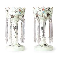 A Pair of Paint-Decorated Opaline Glass Girandoles
