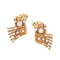 TIFFANY & CO., SCHLUMBERGER, YELLOW GOLD AND DIAMOND EARCLIPS