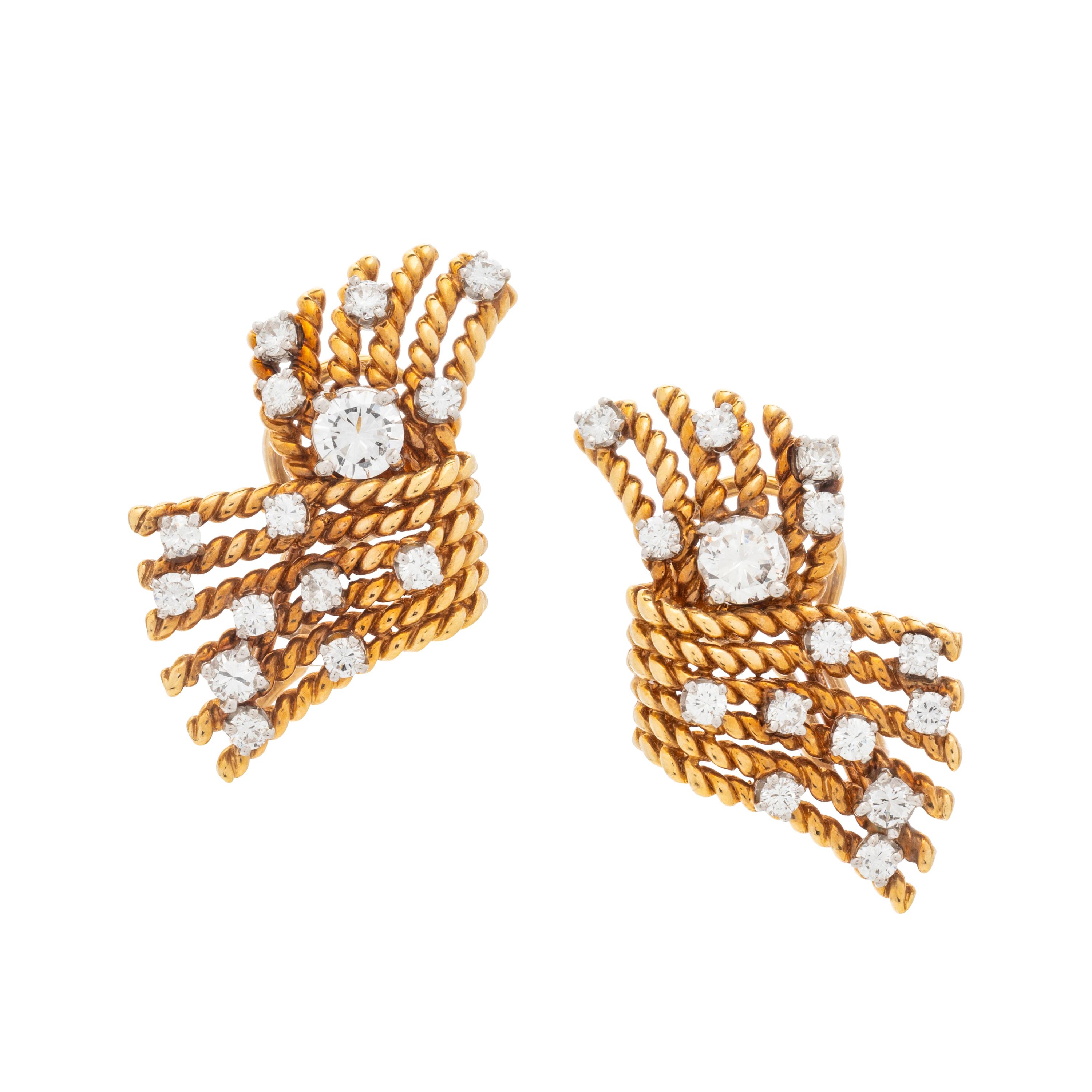 TIFFANY & CO., SCHLUMBERGER, YELLOW GOLD AND DIAMOND EARCLIPS