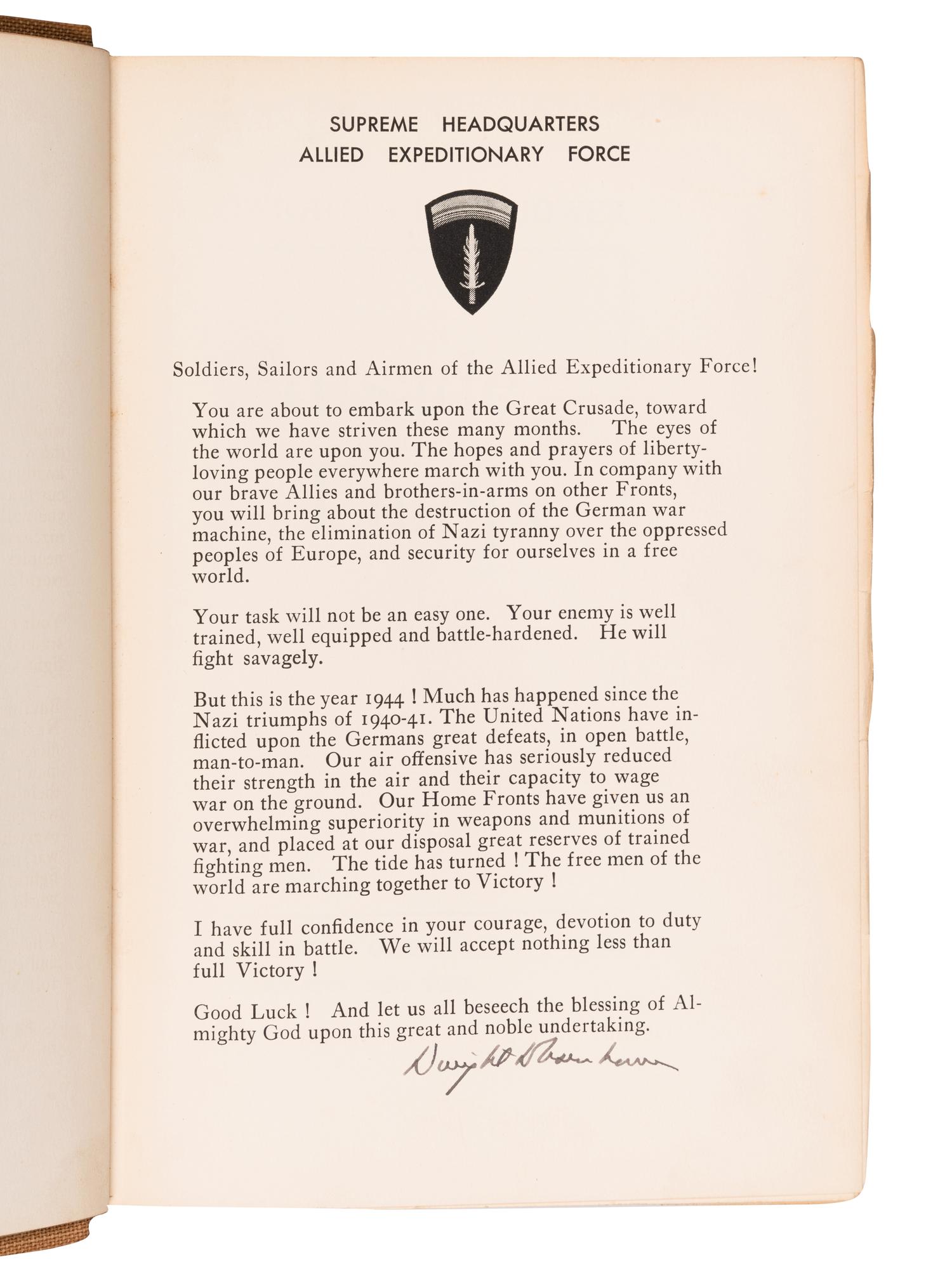 EISENHOWER, Dwight D. (1890-1969). Crusade in Europe . New York: Doubleday, 1948.