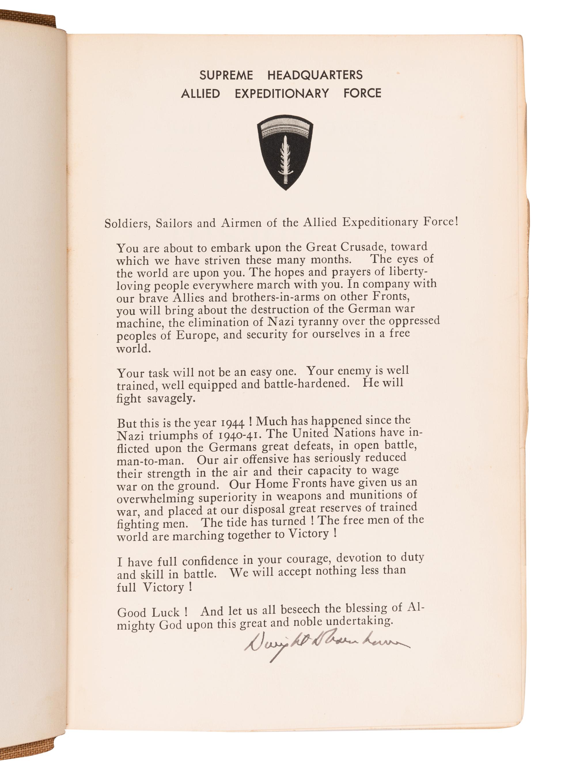 EISENHOWER, Dwight D. (1890-1969). Crusade in Europe . New York: Doubleday, 1948.