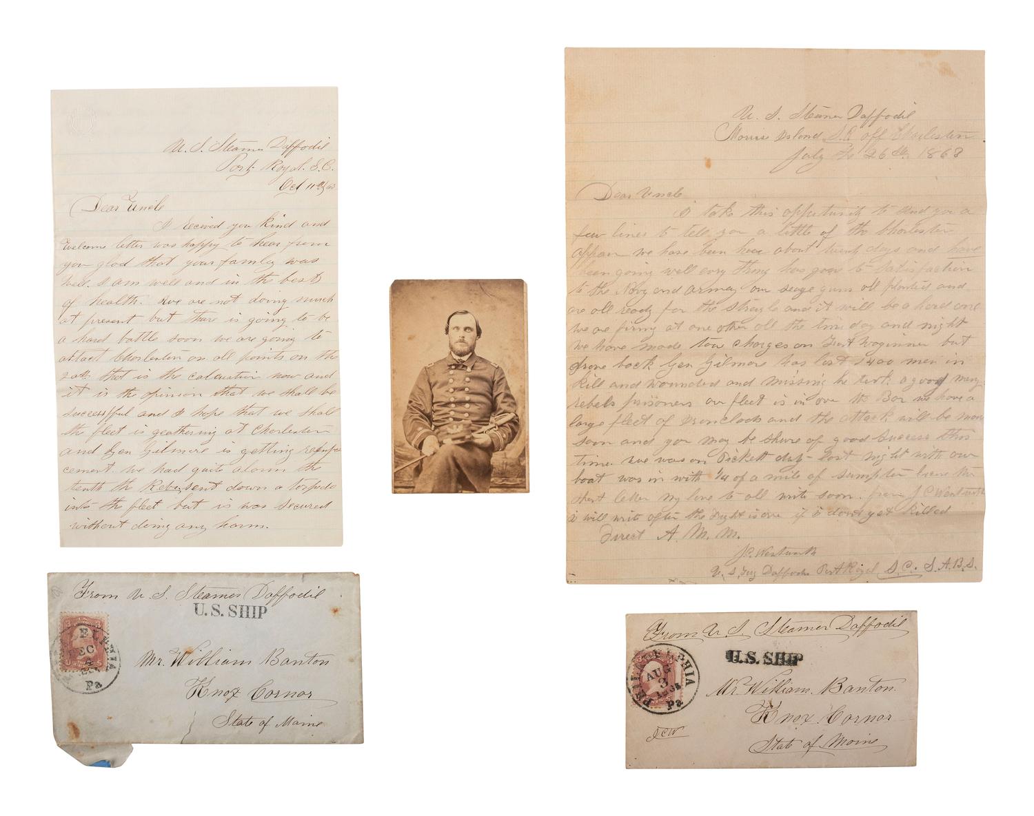 [CIVIL WAR]. CDV of Acting Master Jeremiah C. Wentworth (1811-1864) with Civil War-date letters written by Wentworth while serving aboard the USS Daffodil .